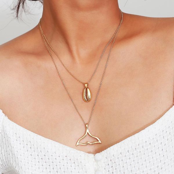 

boho multilayer seashell mermaid tail pendant necklace choker for women fashion beach clavicle collier charm jewelry, Silver