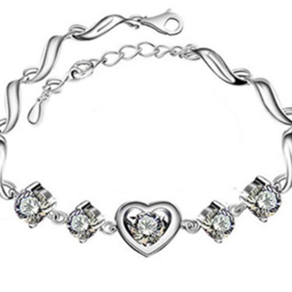 

designer jewelry 925 sterling silver plated bracelets purple crystal heart bracelets lovely for women fashion, Golden;silver