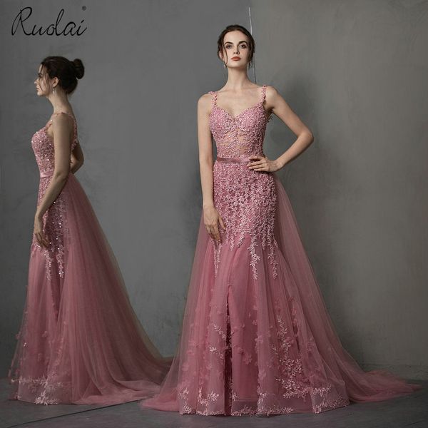 

party dresses 2021 est appliques evening dress pink spaghetti strap mermaid for women detachable train prom gown, White;black