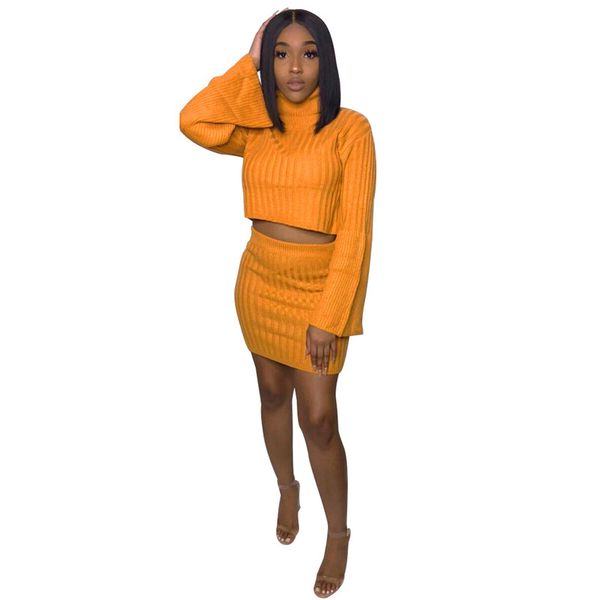 

Autumn Winter Women Sweater Skirt Set Casual Knit Turtleneck Crop Top and Bodycon Mini Skirt Suit Women Two Piece Sets