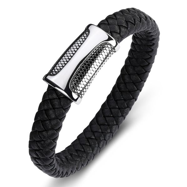 

men jewelry punk braided leather bracelet for men stainless steel magnetic clasp fashion bangles gifts, White