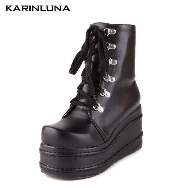 

karin 2019 ins big size 31-49 platform wedge heels ankle boots woman shoes casual cool shoes women cosplay boot female, Black