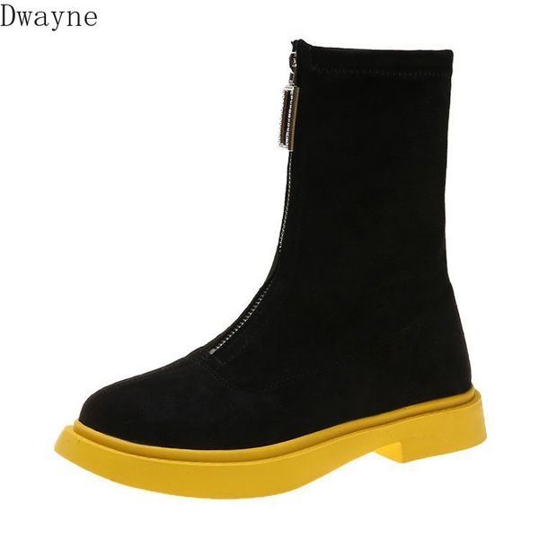 

2019 autumn and winter new boots women fashion simple color matching suede comfortable casual zipper decorative casual bo, Black