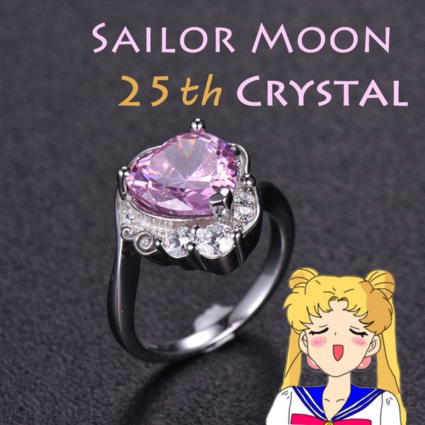 

sailor moon crystal 25th anniversary princess serenity tsukino usagi 925 sterling silver lover heart engagement ring, Golden;silver