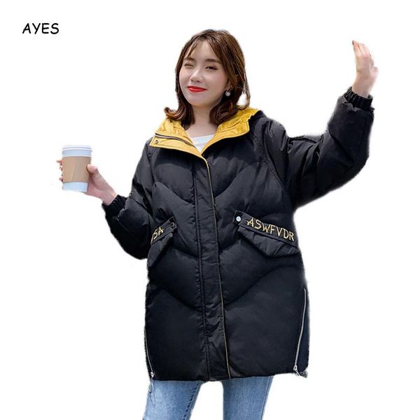

fashion hooded ladies coat long coats oversized parka solid color parka jacket mid-long women jacket women winter thicken parkas, Black