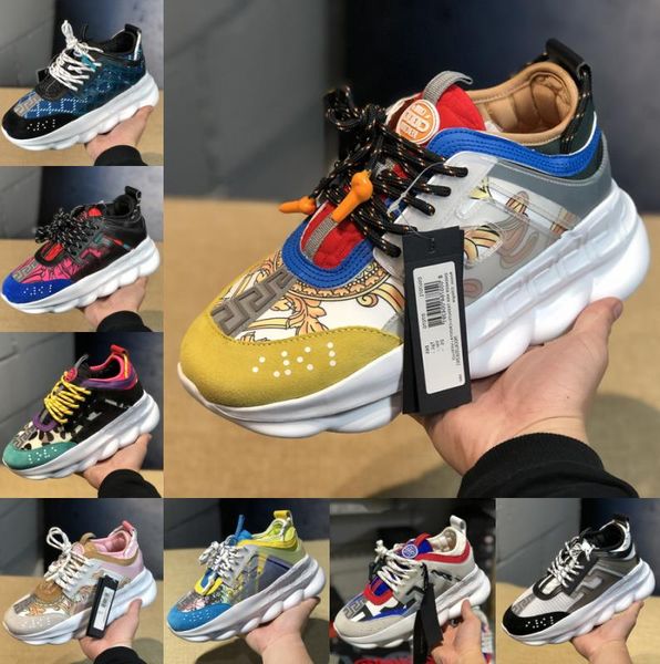 

Новый 2020 Chain Reaction Black Multi-Color Повседневная мода кроссовки Легкий Link-Рельефный Mesh Rubber Кожа танкетке Трейнеры