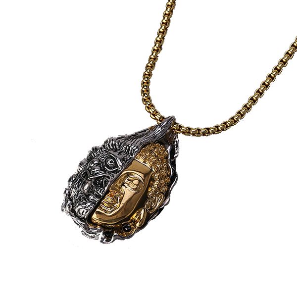 

hip-hop two face unique necklace good evil face alloy pendant women men neck jewelry accessories, Silver