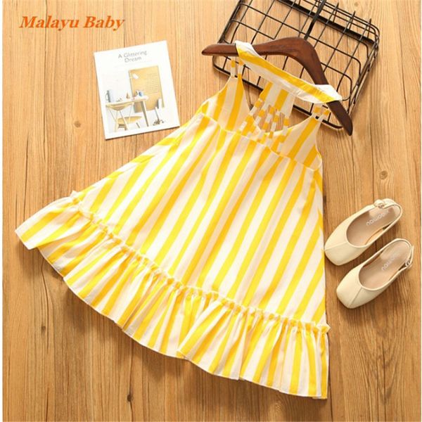 

malayu baby] baby girl dress 2020 summer new girl striped hollow strap dress sweet princess 2-6 years children's clothing, Red;yellow