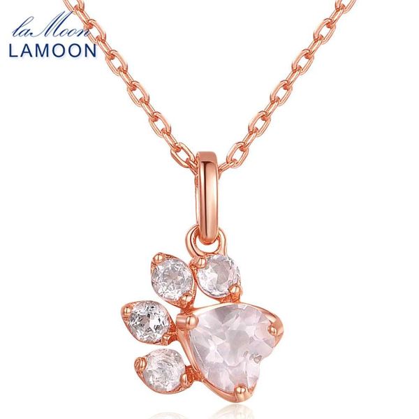 

lamoon- bearfoot 5x5.5mm 100% natural gemstone rose quartz chain necklace 925 sterling silver jewelry lmni027