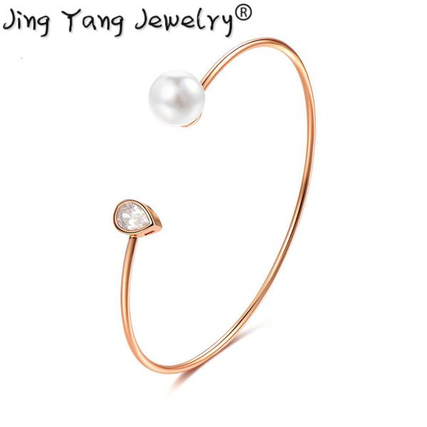 

jingyang imitatie parel armband mode manchet verstelbare accessoires water drop crystal sieraden armbanden bangles voor vrouwen gift, Black