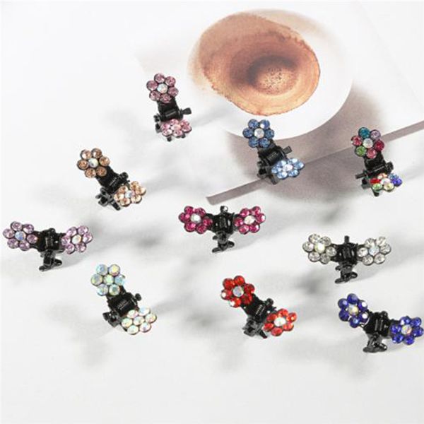 

12pcs/set girls 10 colors flowers crystal hairpin clips kids cute lovely headdress hair, Golden;white