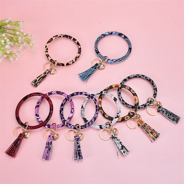 

18colors shell bracelet keychains tassel leather bangles pendant bag charms car key chain holder pu wrap bracelets fashion women men jewelry, Slivery;golden