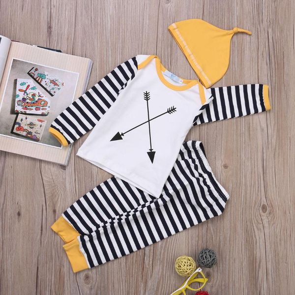 

new kids baby clothes boys girls romper long pants 3pcs outfits set, White
