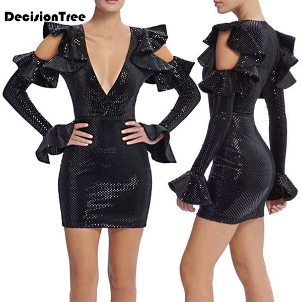 

2019 bodycon women dress bandage dress party dresses woman party night sequin hollow out deep v lace up, Red
