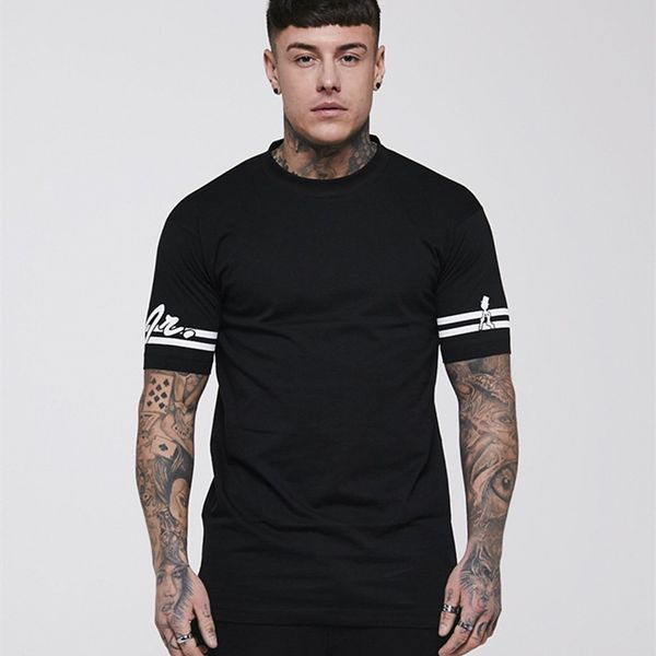 

2019 summer new men short-sleeved t-shirt round neck large size europe and the united states mens printing sports t-shirt tide p, White;black