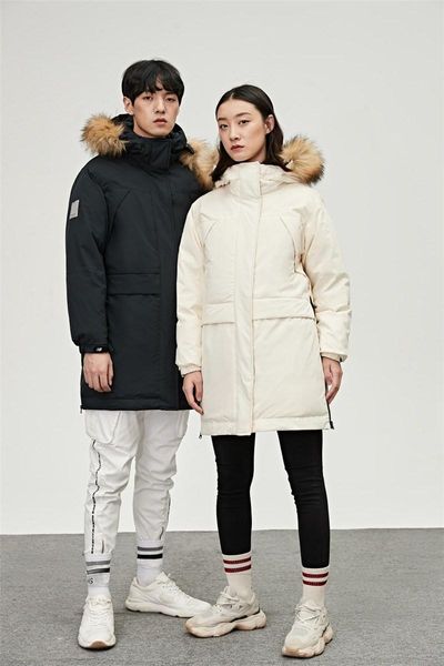 

women's large fur collar down jacket women thickened hooded coat mid-length down jacket women warm thick coat couple down jacket np9430, Black