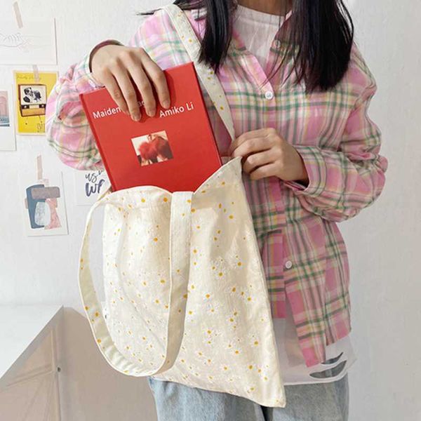 

women canvas shoulder bag daisy print cotton cloth designe retro handbag shopping tote environmental bags for girls