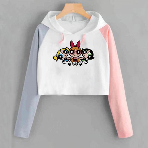 

women's hoodies kawaii cropped hoodie harajuku cartoon blossom women's fashion clothing moletom feminino, Black