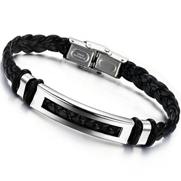 

md men's stainless steel sequined bracelet handmade leather bracelet, White