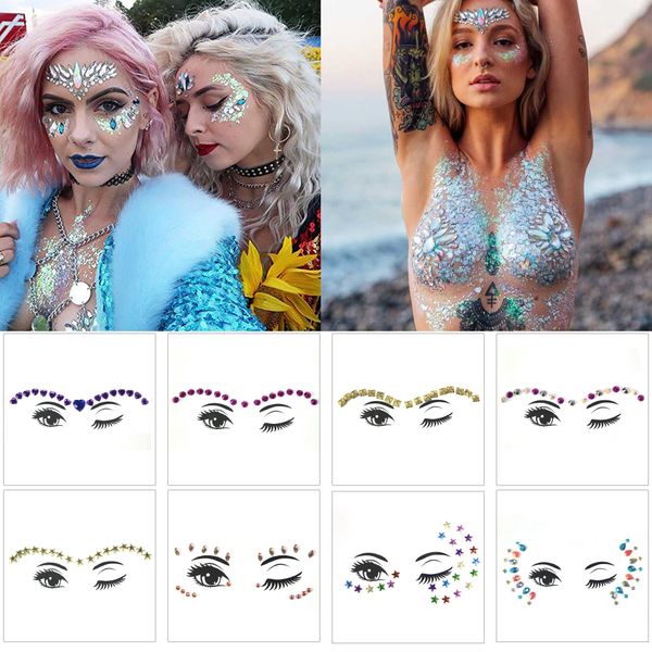 Acheter Flash Visage Bijoux De Loeil 3d Cristal Bricolage échelle Strass Sirène Coeur étoile Design Spot Autocollant Acrylique Auto Adhésif Tatouage