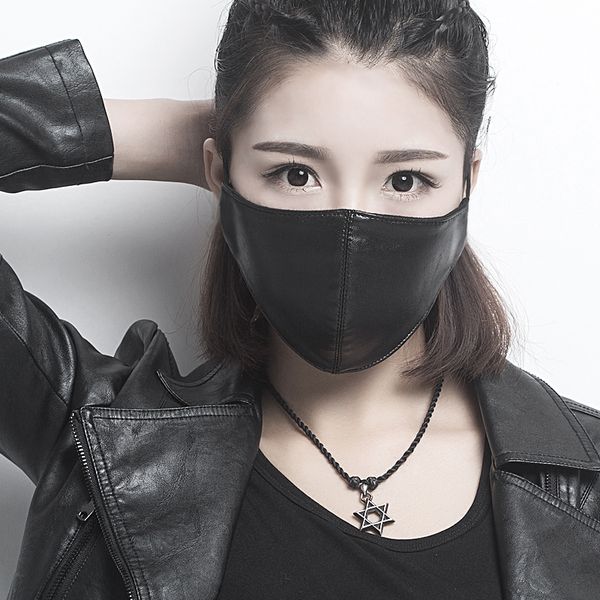

fashion women pu leather respirator windproof rainproof antidust face mask wram breathable masks washable mouth cover