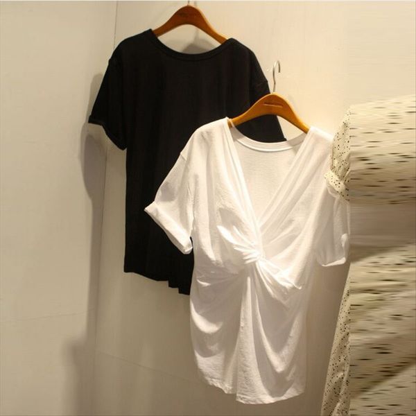 

east gate summer dress women's scheming t-shirt female minority t-shirt nationality ethnic group v-neck short sleeve loose kink design, White