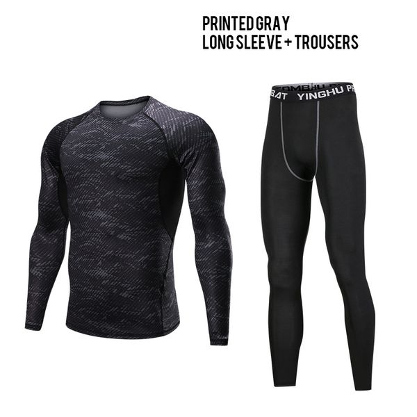 

bintuoshi 2pcs men's sports suit printed breathable pants+t-shirts male fast-drying fitness set running training elastic set, White;black