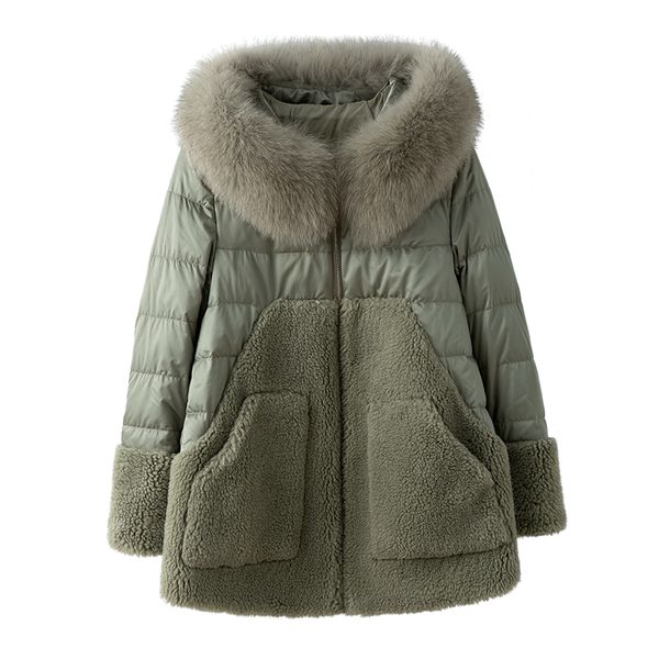 

real fur coat female winter fur hooded duck down jacket women clothes 2019 korean vintage down sheep shearing 1906, Black
