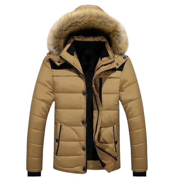 

shujin casual hooded jacket winter warm fur collar men's patchwork thick outwear male coats zipper plus size abrigo hombre, Tan;black