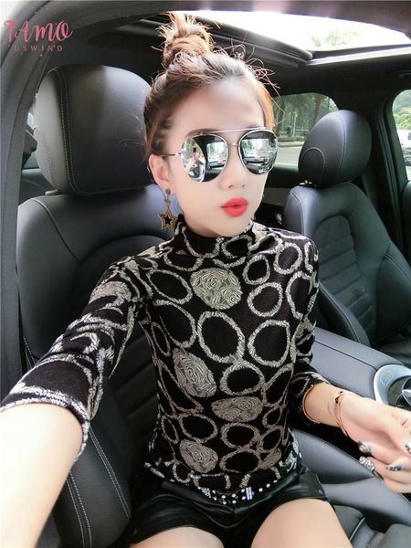 

black dot zebra dobby tshirt 2019 new spring autumn turtleneck high street women long sleeve slim t outside t93403, White