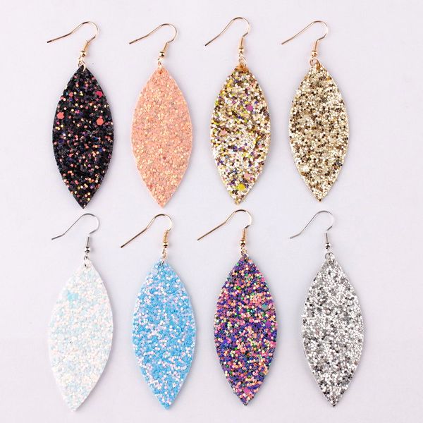 

fashion- jewelry glitter pu leather leaf earrings for women 2019 spring summer fashion boho jewelry leaf leather dangle earrings, Silver