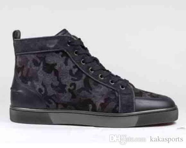 

luxury men lovely camo red sole sneaker casual shoes sneakers red bottom rantus version fusain camouflage leather junior high low, Black