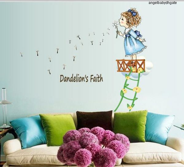

rooms ay7196 for dandelion girl kids wall stickers decor cartoon diy removable pvc sticker home decoration