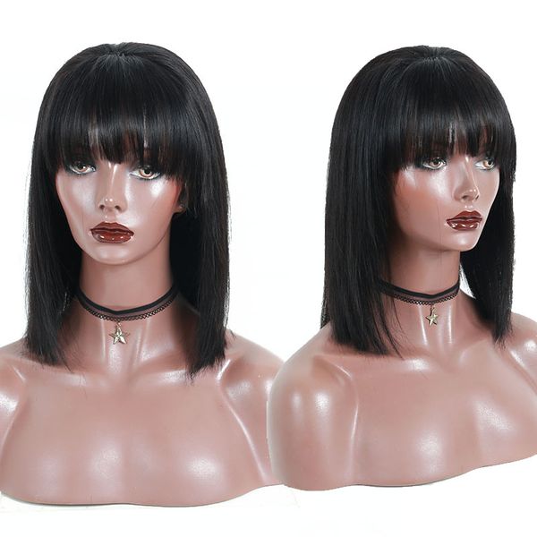 

360 bob lace frontal wig pre plucked with baby hair straight short bob human hair wigs with bangs lace front wig remy ing, Black