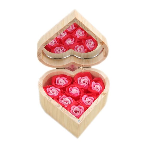 

heart and hexagon shape wooden rose flower gift box soap rose flower valentine's gift box creative soap rose flower gift case