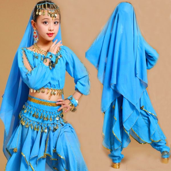 

5pc/set girl belly dance costumes for kids dance costumes children kid stage egypt long sleeve belly dancing suit, Black;red