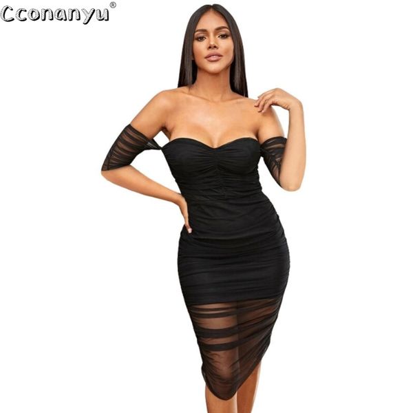 

off the shoulder ruched mesh dress for women 2020 summer midi dresses bodycon slash neck half sleeve bandage clubwear, White;black