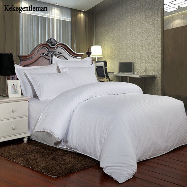 100 Cotton Hotel Bedding Set Solid Color Luxury Satin Strip Bed