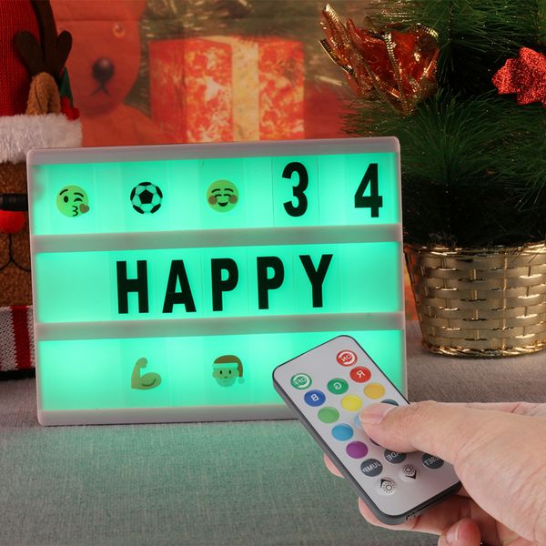 

7 цветов Изменение Cinematic Light Up Box 95 Christmas Letters LED Message Cinema Вход Box Party Decoration Color изменчив