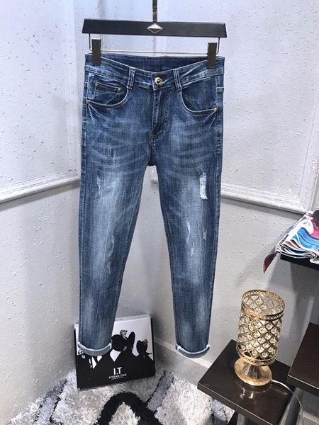

2019ss summer french solid classic style luxury vse jeans slim fit motorcycle biker denim men's fashion designer jeans sz 29-38, Blue