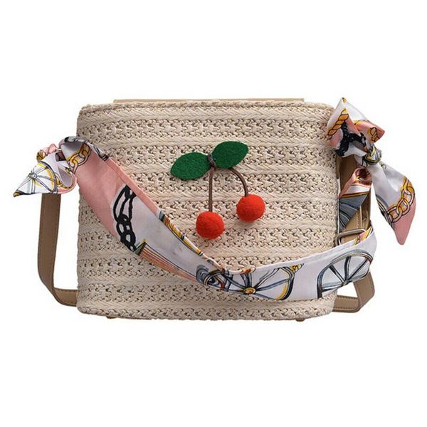 

trend decals straw women's hand-woven rattan diagonal messenger bag silk scarf bohemian beach bag