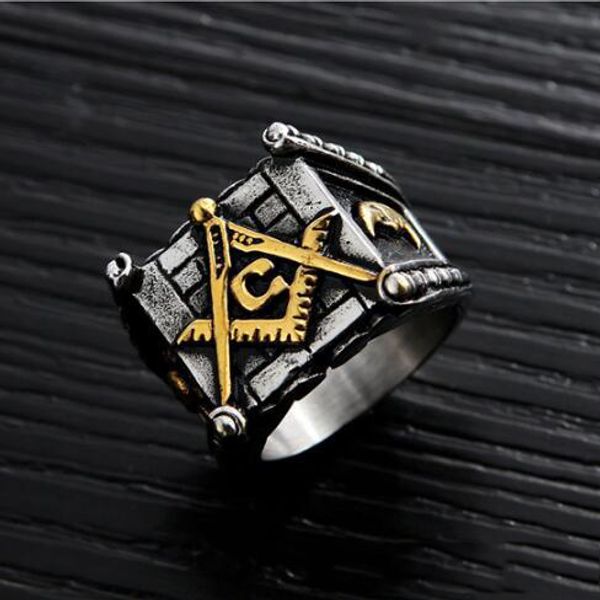 

wholesale- black titanium stainless steel men rings hip hop mason punk retro silver color rock male ring cool jewelry