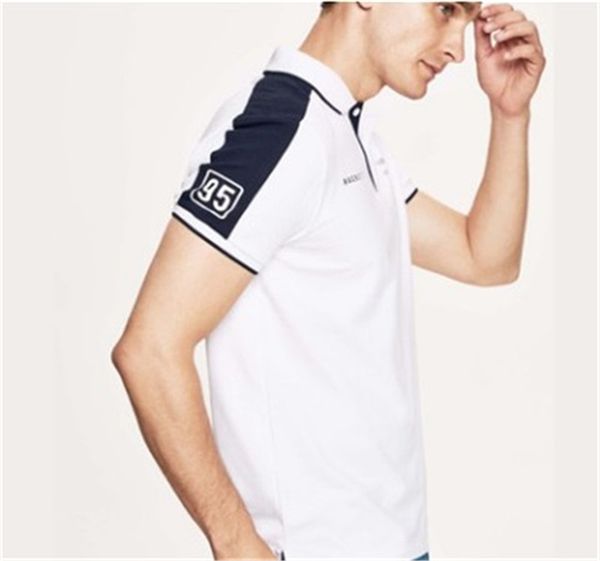 

Monochrome Printed Cotton Mens Tshirt Lapel Neck And Breathable Fashion Mens Polos Double Color Stitching Tees