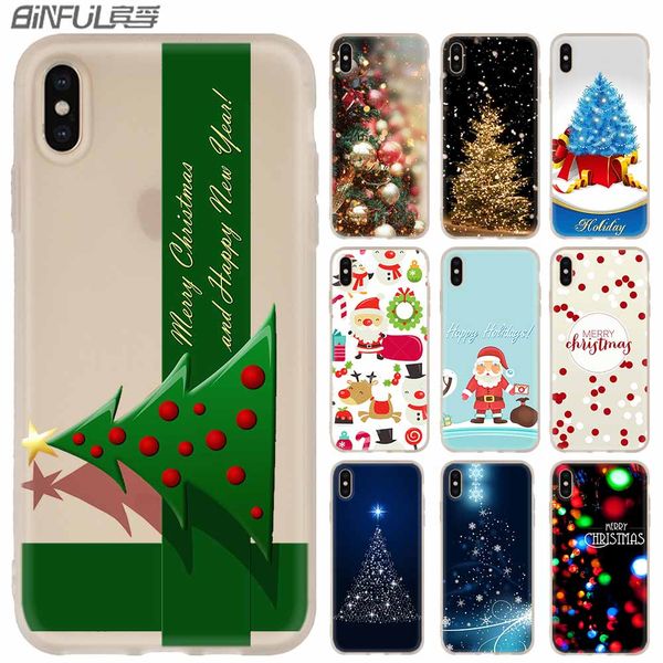 

phone cases silicone soft cover for iphone xi r 2019 x xs max xr 6 6s 7 8 plus 5 4s se christmas tree sticker