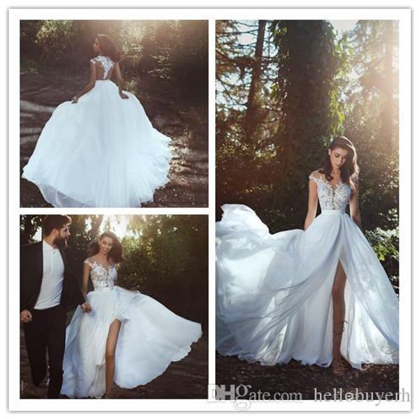 

линия шифон пляж дешевые африканские milla nova страна свадебные платья сплит фронт свадебные платья 2019 повседневные платья, White