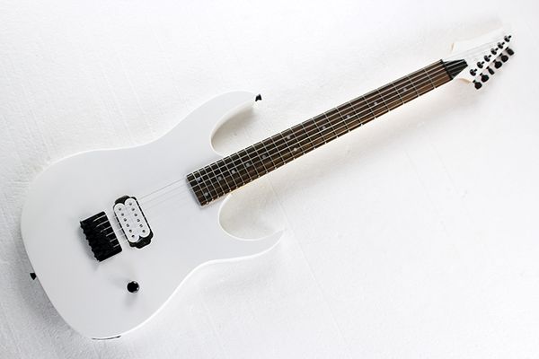 Chitarra elettrica bianca personalizzata in fabbrica con intarsio a pois, hardware nero, pickup H, 24 tasti, personalizzabile