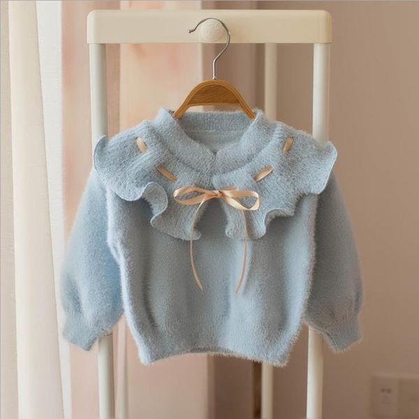 

autumn winter sweater clothes for girl flower cute knit wear long sleeve princess pullover kid children outerwear girls knitwear, Blue