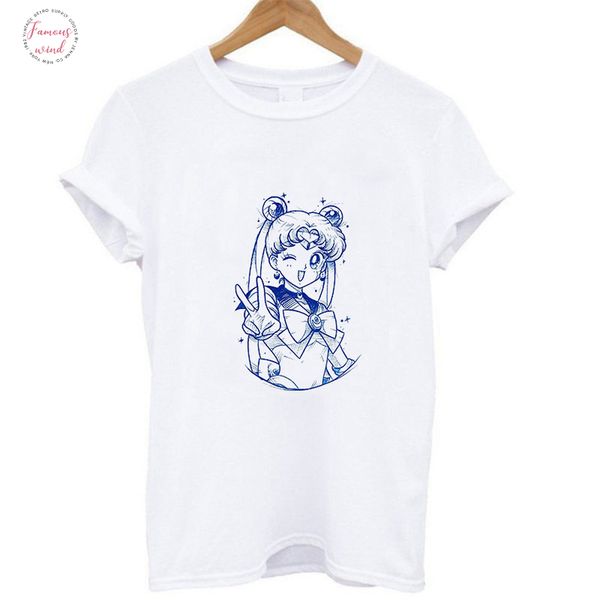 

женская мода повседневный печати o шеи футболка sailor moon футболка cartoon tee перевозка груза падения хорошее качество, White