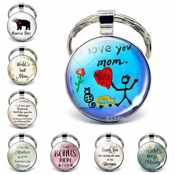 

мама, я люблю тебя" мама брелок мода стекло кабошон кулон брелок металлический автомобиль ключ держатель матерей день подарок, Silver