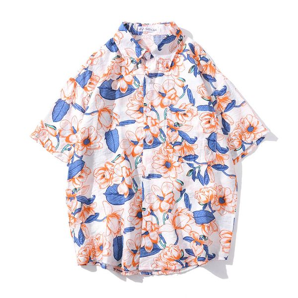 

2020 new menswear designer cotton casual shirt pocket short sleeve shirt beach print shirts s-xxl 001, White;black